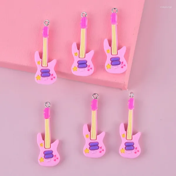 Encantos 10 pçs bonito guitarra resina brinco pingentes para diy jóias fazendo chaveiro acessórios de decoração do telefone