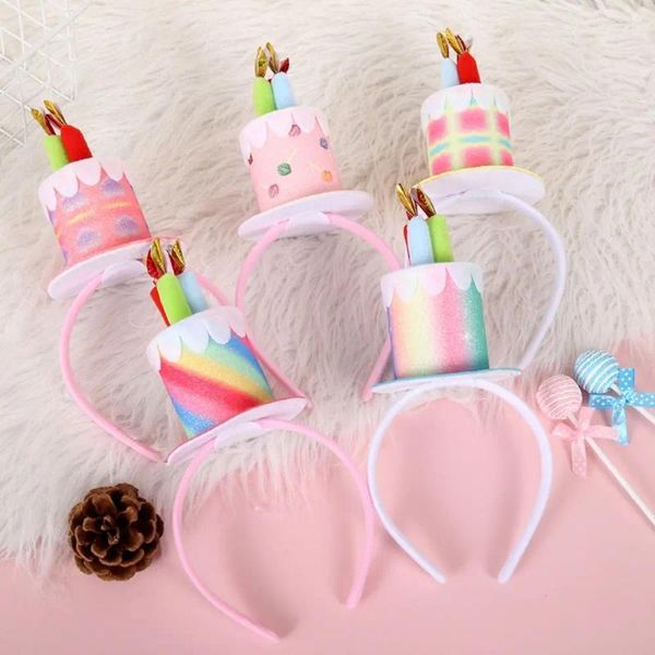 Acessórios de cabelo Feliz Aniversário Hairband Kawaii Bolo Vela Estilo Coreano Headband Colorido Mulheres Hoop Po Adereços