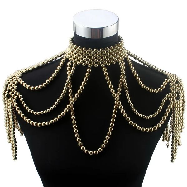 Ожерелья с подвесками, длинная цепочка из бисера, массивное ожерелье с искусственным жемчугом, украшения для тела для женщин, костюмное колье, кулон, эффектное ожерелье на плечо 231207
