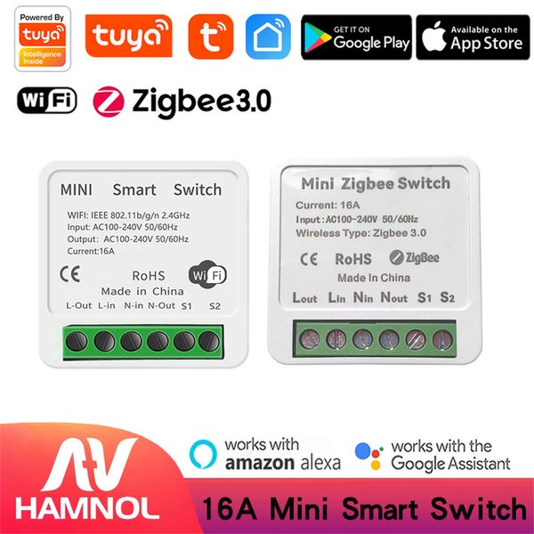 16A Tuya 2.4G WiFi Zigbee 3.0 Mini Smart Switch Luce fai-da-te Modulo di automazione di controllo a 2 vie tramite Alexa Google Home Yandex AliceHome Smart Life App