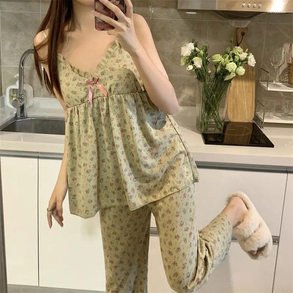 Mulheres sleepwear fdfklak verão sem mangas terno mulheres sexy pijama conjunto feminino algodão 2 pcs casual casa roupas espaguete cintas