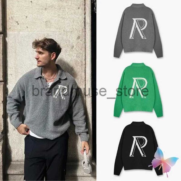 Erkek kazaklar kış yeni rep kazak büyük r jakard mektup yaka yakalama kazak erkek kadınlar yüksek sokak kıyafeti retro büyük boy örgü sweatshirt j231208