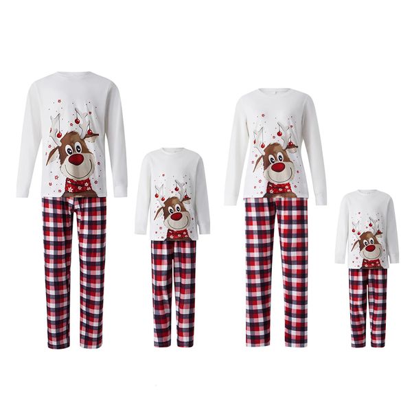 Passende Familien-Outfits, Weihnachts-Pyjama-Set, Oberteile mit Rentiermuster, lange elastische Hosen für Papa, Mutter, Kinder, 231207