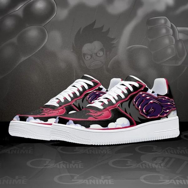 Mode Männer Frauen Anime Kleid Schuhe Luffy Gear 4 Air Sneakers Italien Klassische Low Tops Manga Leder Designer Paar Benutzerdefinierte Animes Laufen SportschuheEU 36-48