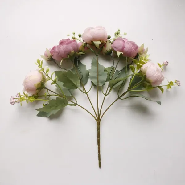 Fiori decorativi Mazzi di peonie finte Rosa artificiale in stile pastorale Puntelli di scena floreale per la decorazione domestica della festa nuziale