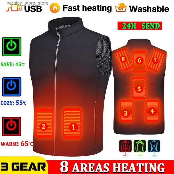 Gilet da uomo Gilet riscaldante da uomo giacca invernale da donna caldo gilet termico elettrico pesce escursionismo campeggio esterno giacca gilet riscaldato USB a infrarossi Q231208