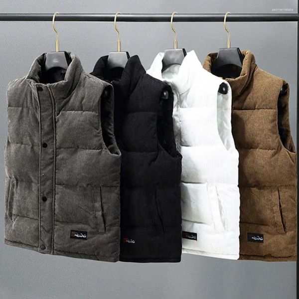 Gilet da uomo Giacca senza maniche da uomo Gilet da esterno Gilet caldo antivento con tasche sul colletto alla coreana per l'autunno inverno