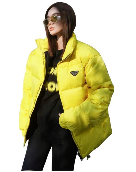 Neuer Design-Damen-Parka-Mantel mit Stehkragen in Neongelb mit Daunenfüllung und warmer Daunenjacke SML