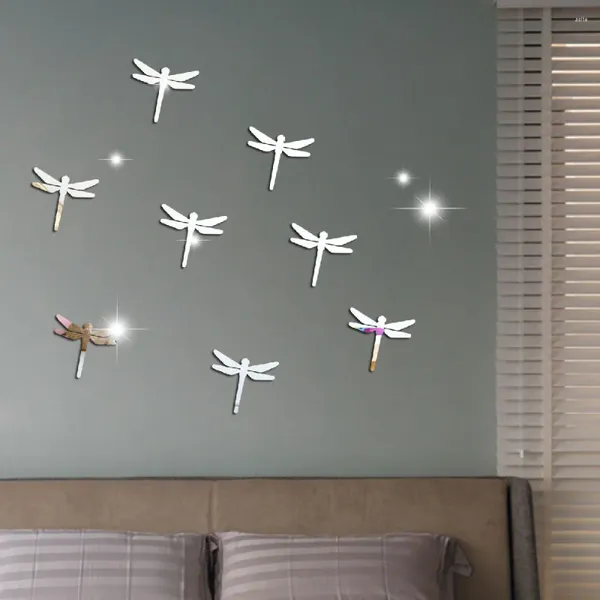 Adesivos de parede 10 pcs libélula espelho acrílico quarto sala de estar decoração de casa acessórios