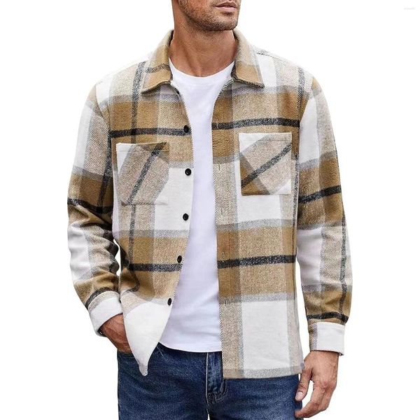 Мужские куртки, осеннее теплое клетчатое пальто, утепленная рубашка с лацканами, однобортная высокая мужская лыжная куртка, мужская легкая пуховая куртка 3xl для
