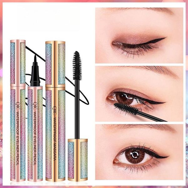 4D Seide Faser Wimpern Mascara Eyeliner Set Curling Dicke Wimpern Verlängerung Wasserdicht Langlebige Kosmetische Eye Liner Bleistift