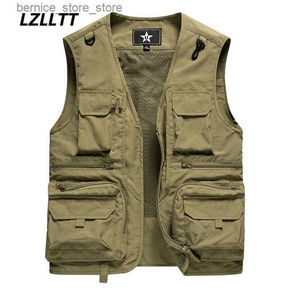 Gilet da uomo 2023 Estate Nuovo Uomo Molte tasche tattiche da trekking Gilet da pesca Uomo Fotografo Gilet Mesh Cargo Giacca senza maniche Gilet strumento Q231208