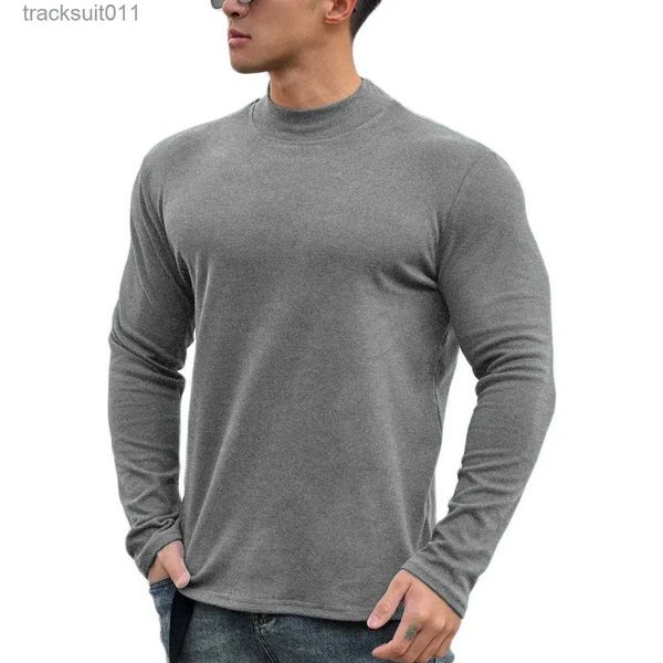 Мужские футболки Тренажерный зал Повседневные топы Зимняя футболка для мужчин Длинные рубашки Термобелье Сплошной цвет с тонкой флисовой майкой Мужская одежда L231208