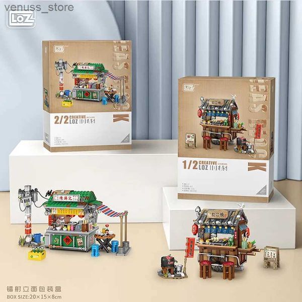 Blocchi LOZ Mini giapponese Takoyaki Street View Building Blocks Stallo alimentare in stile cinese Hong Kong Negozio di alimentari Casa di mattoni per regali per bambini R231208