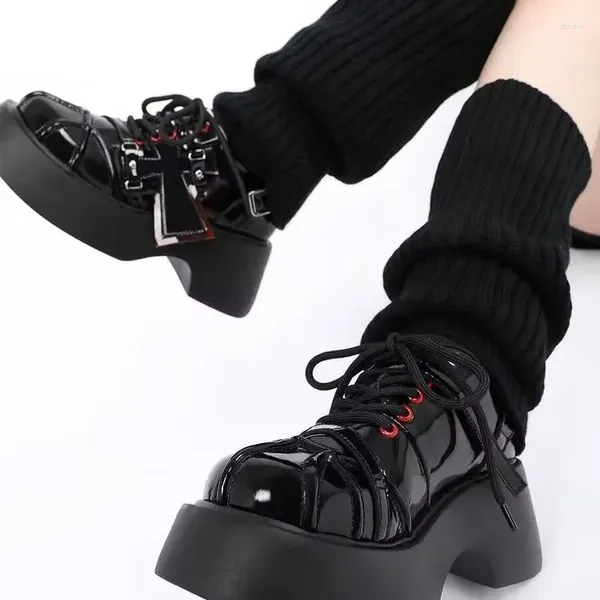 Scarpe eleganti Piattaforma bella per le donne 2024 Primavera Lace-up Nero Casual da donna Mocassini con tacco quadrato singoli all'aperto