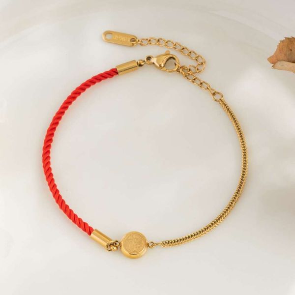 Transmissão ao vivo versátil corda vermelha emenda cobra osso corrente titânio aço ouro não desbotamento jóias pulseira feminina