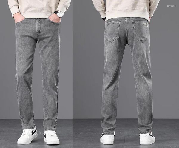 Erkekler Kot 2024 Sonbahar/Kış İnce Uygun Küçük Düz Bacak Retro Çok yönlü denim pantolon elastik gündelik uzun Korece