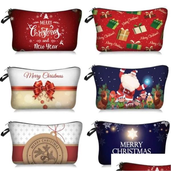 Decorazioni natalizie Regali per l'anno 2023 Buon Babbo Natale Pupazzo di neve Stampa Borsa per cosmetici Regalo Noel Kerst Natal Navidad Ornamenti Dr Homefavor Dhsay