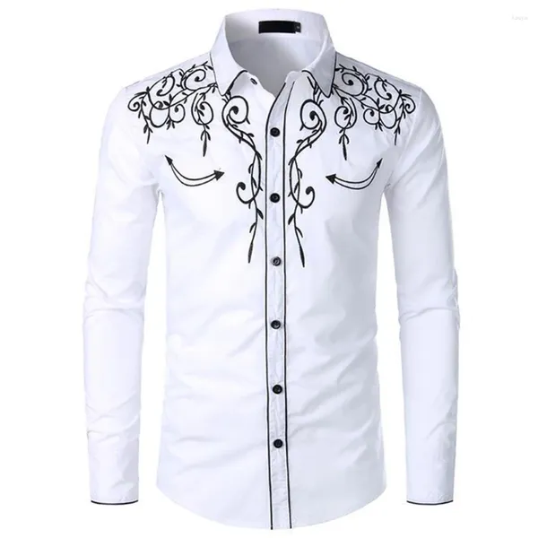 Erkekler Sıradan Gömlek Şık Rahat Gömlek Erkekler Tops Vintage Western Bluz Düğmeleri Aşağı Elbise Dekoratif Desen