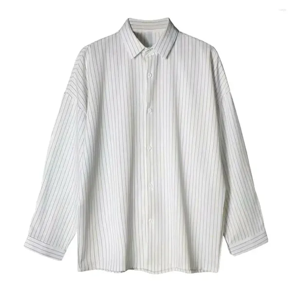 Camicie casual da uomo Camicia ampia a righe stile giapponese con colletto rovesciato Design monopetto per l'autunno primavera Indossare lungo