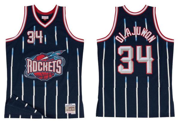 Maglia da basket Hakeem Olajuwon Houston''Rockets''retro blu rosso Mitchell Ness Uomo S-XXL Maglia sportiva da città