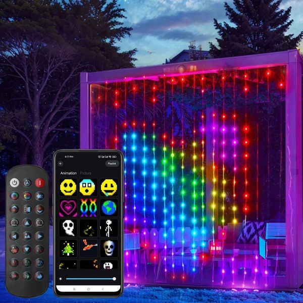 Altri articoli per feste per eventi Stringa luminosa per tende intelligenti WS2812B Stringa da 400 LED Immagine fai da te Testo Musica Syn Led Display Decorazioni per feste App Bluetooth Controllo remoto 231207