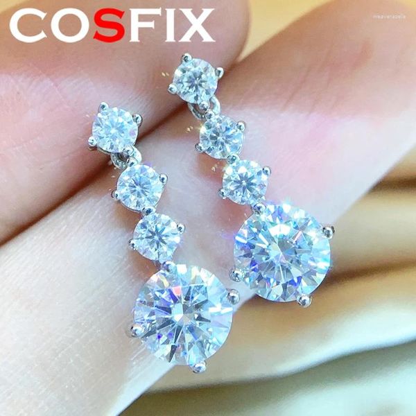 Stud Küpe Cosfix Modern Kadınlar için Modern 6.5mm Gerçek Moissanite Dangle Huggie Drop 925 Gümüş Moda Orijinal Takı