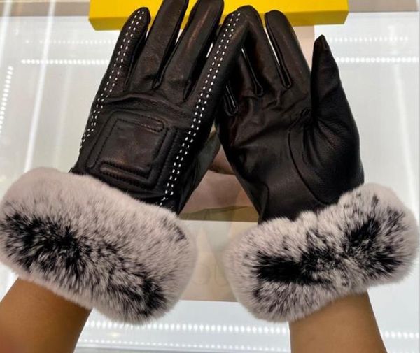 Guantes de cuero de invierno para mujer, diseñador, piel de oveja, forro polar en el interior, guante de piel para mujer, pantalla táctil, grueso, cálido, cuero auténtico, guantes de esquí, regalos