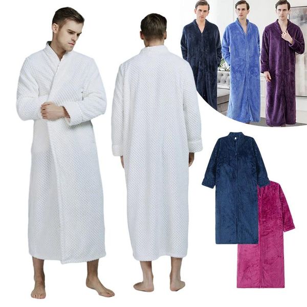 Accappatoio da notte in flanella da uomo per uomo Accappatoio in spugna assorbente lungo spesso Accappatoio Kimono Asciugamano solido Vestaglia da donna