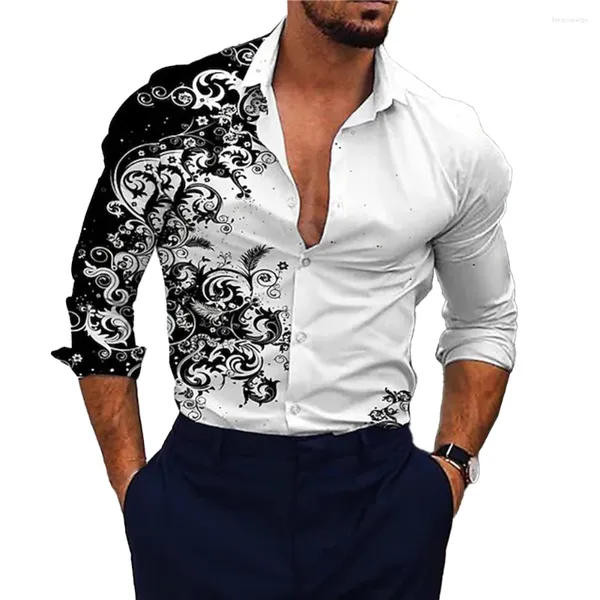 Herren-Freizeithemden, modisches Langarm-Hemd, Barock-Design, Knopfleiste, seidiges Partykleid, das Ihren Stil ergänzt