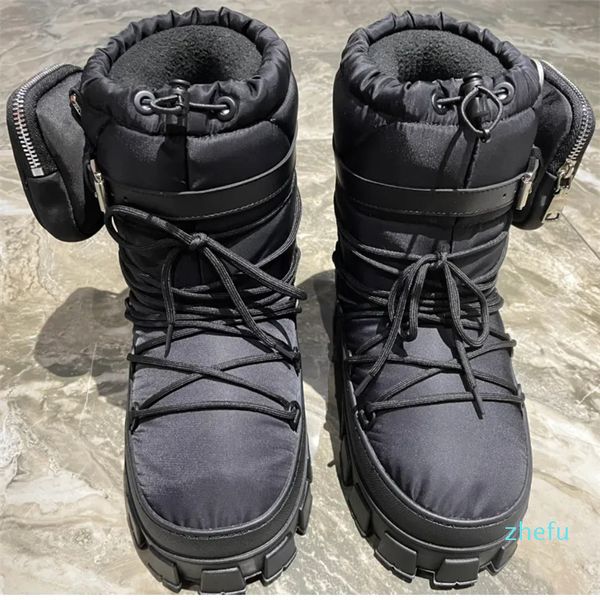 Нейлоновые ботинки для апре-ски Черный верх с кулиской Съемная подкладка с мягким ворсом Эмалированные металлические ботинки Дизайнерская резиновая подошва