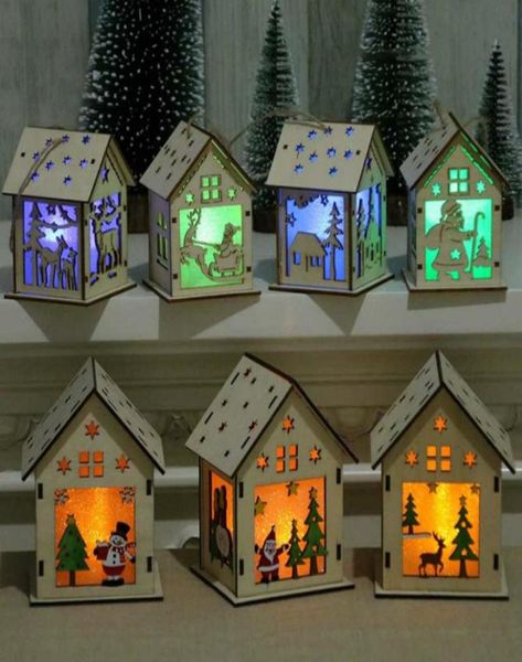 Свет свечи Рождественский деревянный дом Рождественский бревенчатый домик висит деревянный набор для рукоделия Игрушка-головоломка Домашние рождественские украшения Gift8563181