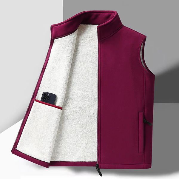 Gilet da uomo 2024 Abiti autunnali e invernali Gilet in finto cashmere Colletto rialzato Gilet in caldo pile polare tutto abbinato 231207