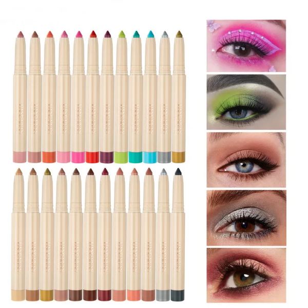 Handaiyan Krem Göz Farı Çubuğu Yalan Silkböceği Göz Farı Pen Eyeliner Kalem Çift Kullanım Su geçirmez Yüksek Pigment Kolay Giymesi Uzun Süreli Makyaj Göz Farı