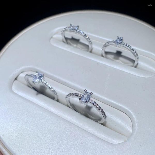 Anéis de cluster retângulo oval lágrima em forma de gota CZ minúsculo anel micro pave bling 5a zircônia cúbica banda de noivado moda mulheres dedo jóias