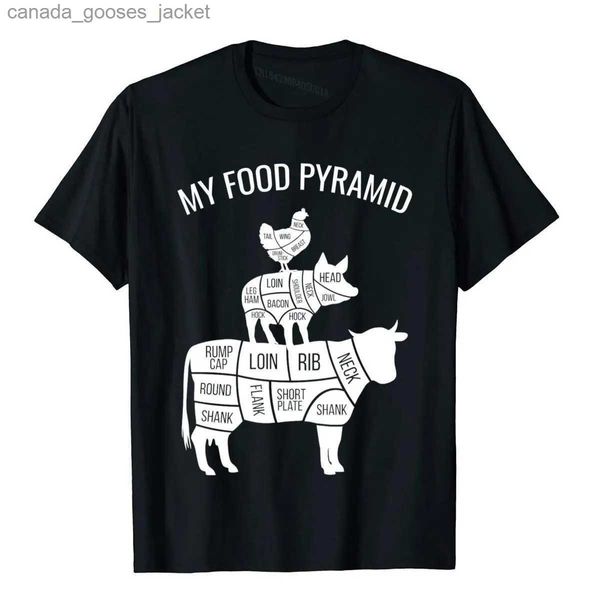 Herren T-Shirts My Food Pyramid Lustiges Fleischfresser Kuh Schwein Huhn Grafik T-Shirt Klassische Sommer Baumwolle Herren T-Shirt Camisa L231208