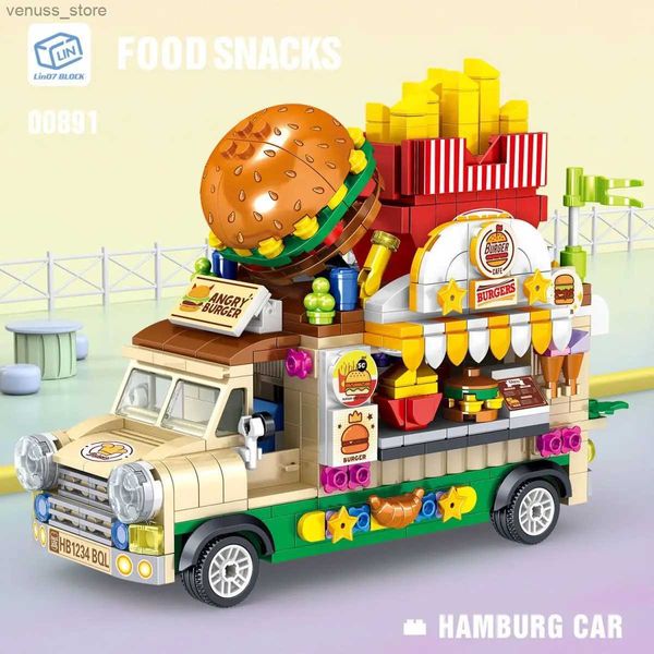 Blocos de construção dos desenhos animados bloco de casamento carro gelo hambúrguer caminhão comida mini modelo criativo puzzle diy montagem brinquedo presente das crianças r231208