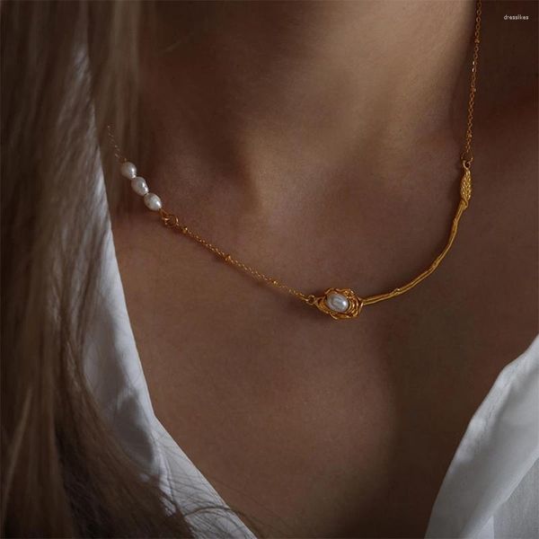 Collana di orecchini set trendy temperamento minimo rame placcato oro 18 carati con collane di perle barocche per gioielli regalo per ragazza da donna all'ingrosso