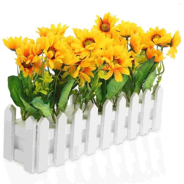 Dekorative Blumen, Topfblumen, künstliche Sonnenblumen, künstliche Pflanzen, künstliche Blumenarrangements, Holz, Desktop-Bonsai