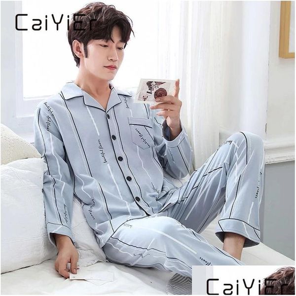 Мужская одежда для сна, мужская пижама Caiyier, осенне-зимний мужской пижамный комплект, брюки с отложным воротником и длинными рукавами, пижама для отдыха, ночная пижама для дома W Otjbk