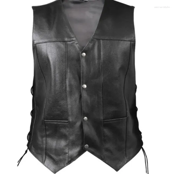 Gilet da uomo Cross Border Source Gilet in pelle Amazon Scollo a V monopetto Cinturino laterale Top senza maniche corto