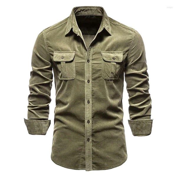 Camisas casuais masculinas homens outono algodão japonês veludo negócio magro camisa masculina de mangas compridas casaco fino