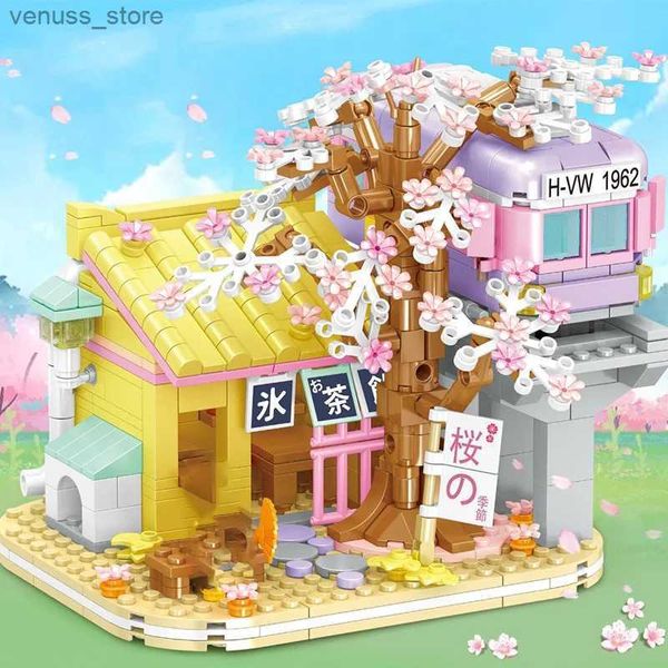 Blocchi Creative Street View Izakaya Sakura House Modello Building Blocks Città Cherry Blossom Hut MOC Mattoni con figura Giocattoli per regalo per bambini R231208