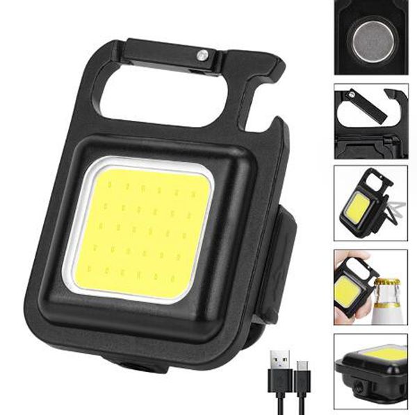 Mini tasca portatile USB torcia ricaricabile COB luce da lavoro LED portachiavi per emergenza esterna campeggio cavatappi portachiavi da pesca strumento multifunzionale nuovo