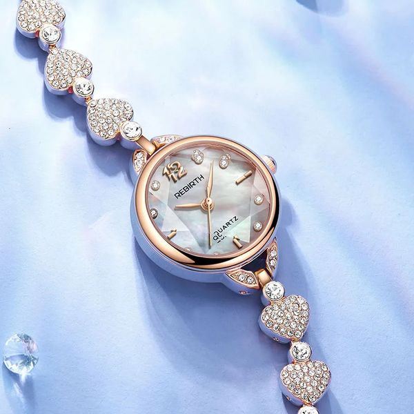 Другие часы Heart Love Pattern REBIRTH Женские часы-браслет из розового золота для женщин Наручные кварцевые часы Dropship Роскошный ремешок из нержавеющей стали y231207