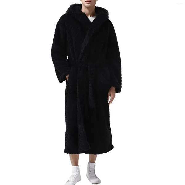 Homens sleepwear homens outono inverno longo roupão manga com capuz pijama quente masculino grosso veludo casa wear robe para homem venda