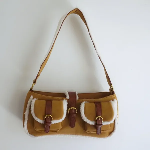 Abendtaschen Weibliche Faux Wildleder Leder Unterarm Handtasche Y2K Frauen Winter Mode Lamm Wolle Straße Vintage Mittelgroße Braune Tasche geldbörse