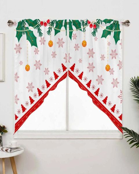 Cortina de natal floco de neve luz bola janela cortinas para sala estar cozinha decoração casa triangular