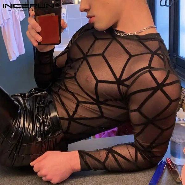 Erkek Tişörtler 2023 Erkekler Tişört Baskılı O boyun boyun uzun SLE FAVESH STREACHEWEAR SEXART PARTY GECE KLÜP TEE Üstler Erkek Giyim S-5XL L231208