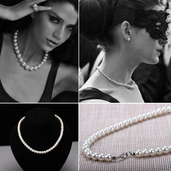 Ketten Mode zarte trendige elegante 8mm weiße simulierte Perle Frauen Mädchen klobige Cluster-Lätzchen-Halskette Schmuck Mädchen Geschenk